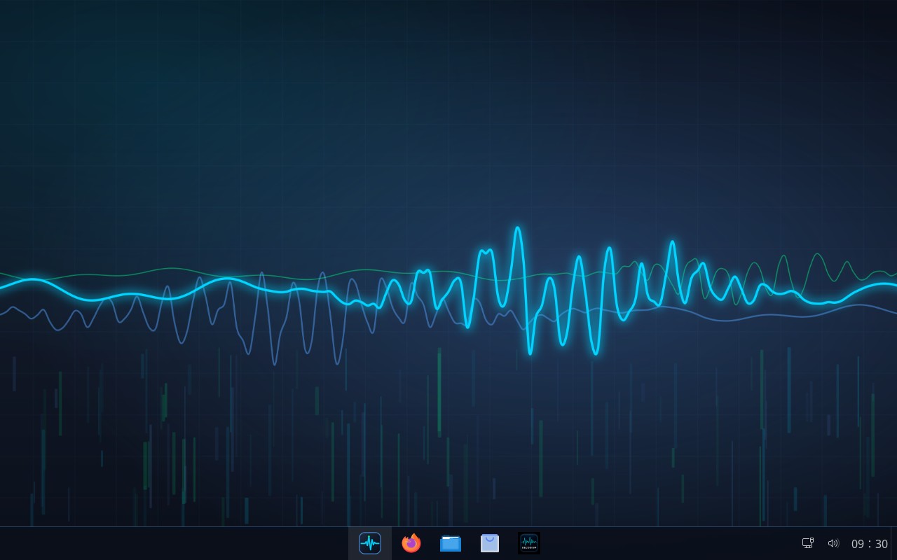 DecodiumOS 1.1.2 live desktop with the Ocean Blue theme and the taskbar: Start, Firefox, Files, Mail, Decodium