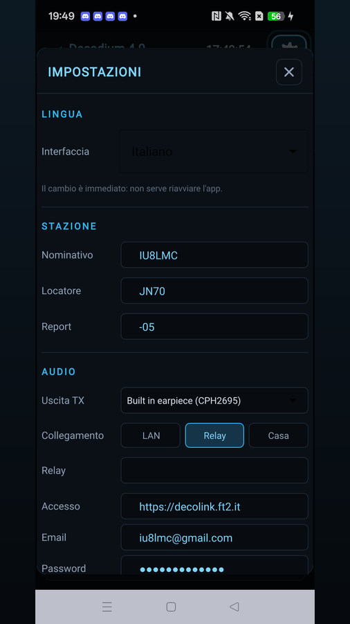 Decodium Mobile — settings